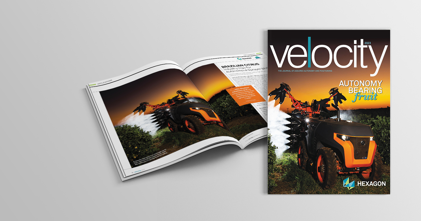 Cover of Velocity magazine in front of an open copy of the magazine